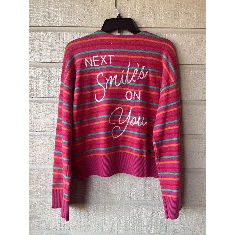 Kerri Rosenthal womens Pink Stripe NEXT SMILE'S ON YOU Pullover Sweater sz Large